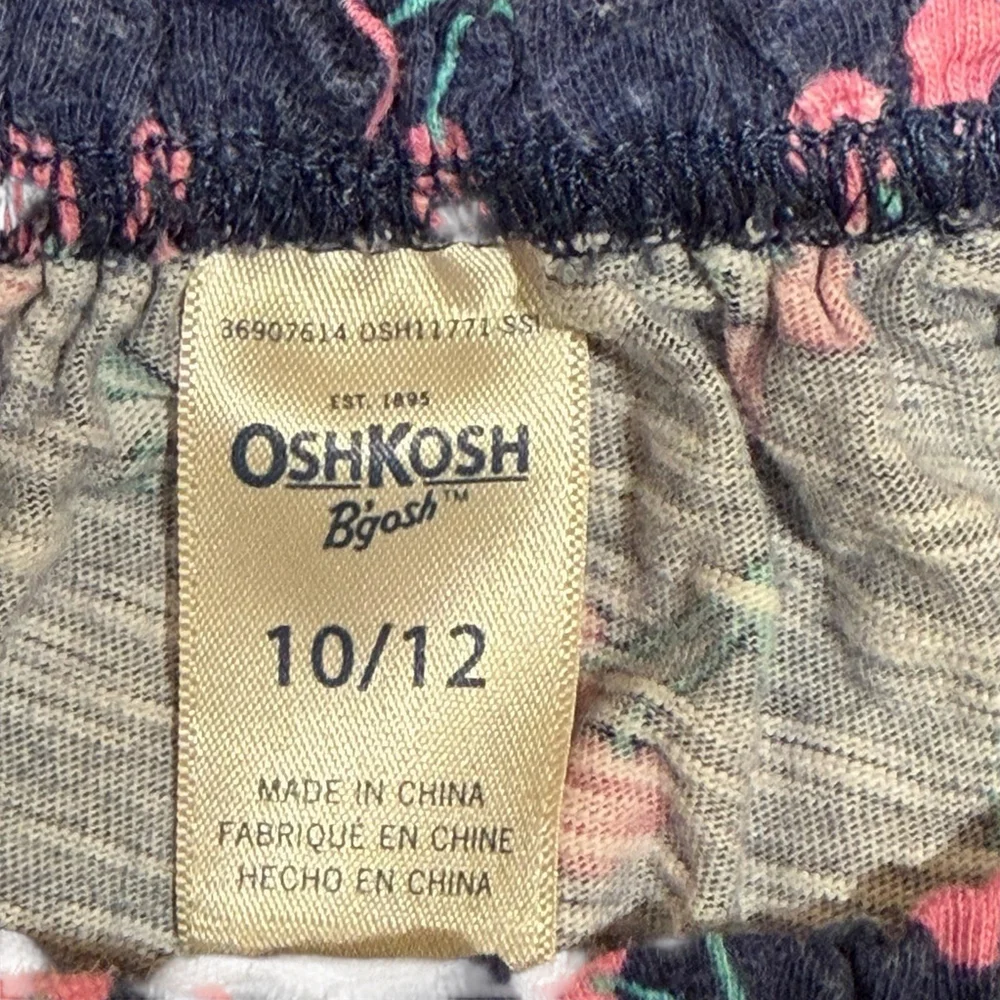 OshKosh B’gosh Girls Size 10/12 Cherry‎ Print Shirt Navy Pink Cotton Top Spring